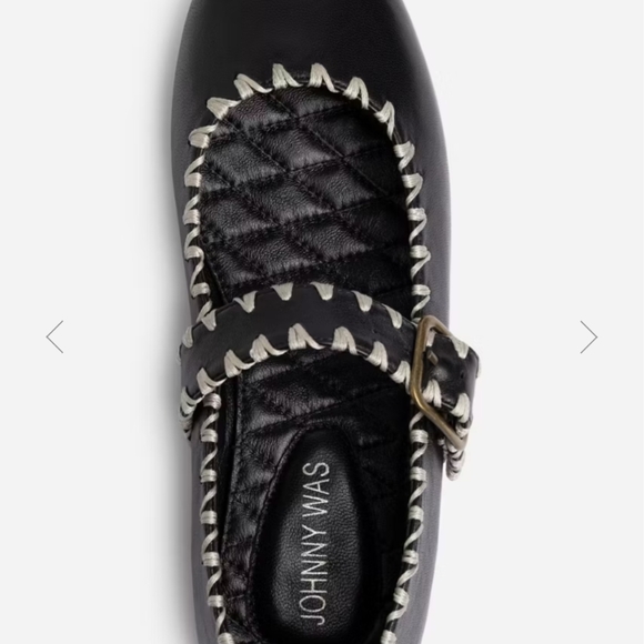 Johnny Was Black Flats with Cream Stitching - Picture 7 of 11